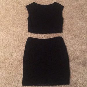 Black Lace crop top and matching skirt set